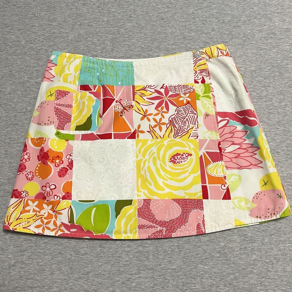 Lilly Pulitzer Wrap Skirt Womens 4 Pink Reversible Patchwork Lemon Lime Vintage